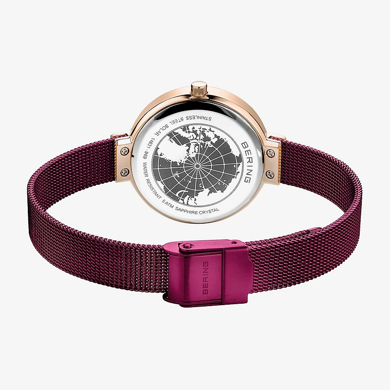 Bering Womens Purple Stainless Steel Bracelet Watch 14631-969