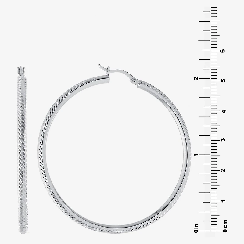 Diamond Cut Womens Sterling Silver 57mm Hoop Earrings