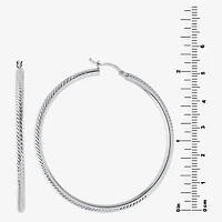 Diamond Cut Womens Sterling Silver 57mm Hoop Earrings