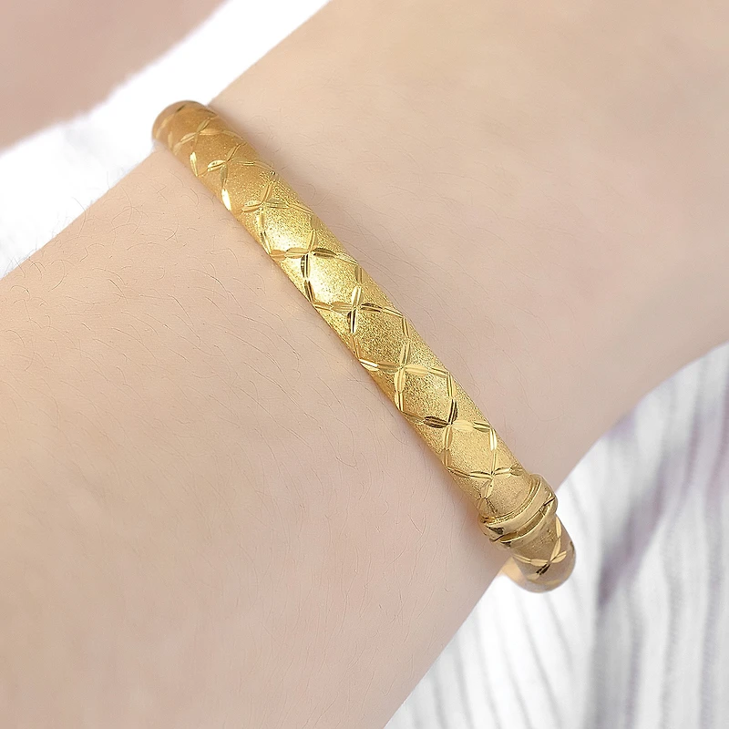 Diamond Cut Womens 14K Two Tone Gold Over Silver Bangle Bracelet