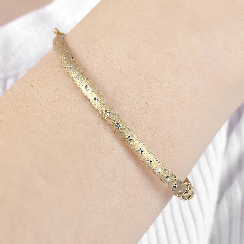 Diamond Cut Womens 14K Two Tone Gold Over Silver Bangle Bracelet