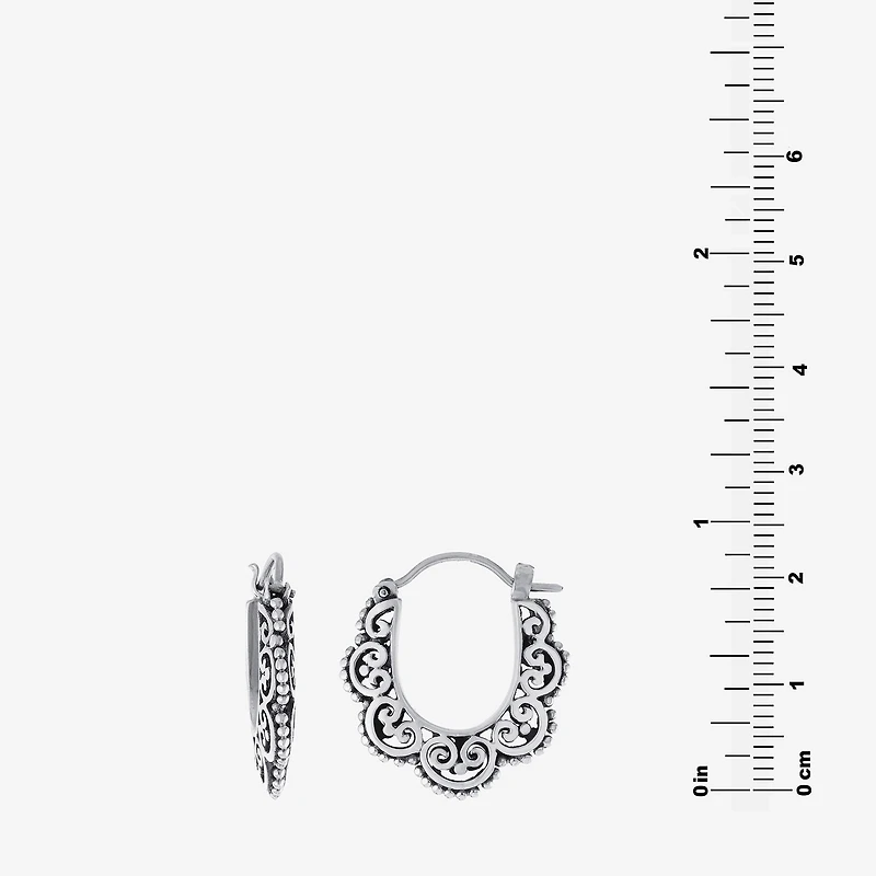 Bali Inspired Womens Sterling Silver 20.8mm Hoop Earrings