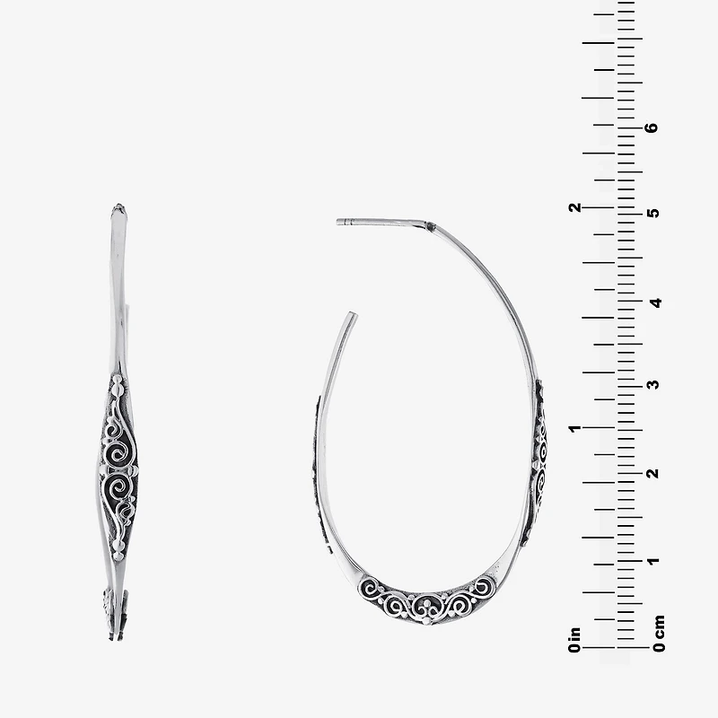 Bali Inspired Womens Sterling Silver 41.9mm Hoop Earrings