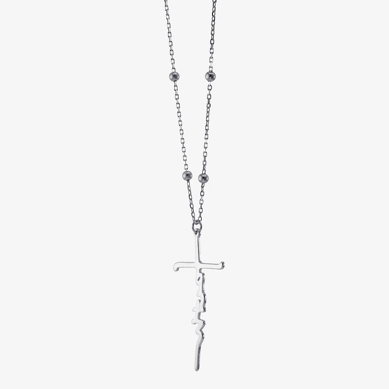 Womens Sterling Silver Cross Inch Pendant Necklace
