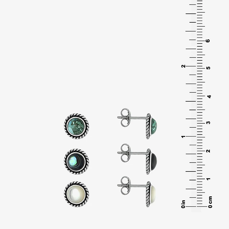 Womens Enhanced White Turquoise Sterling Silver Round 3 Pair Earring Set