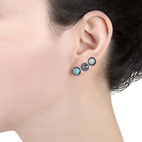 Womens Enhanced White Turquoise Sterling Silver Round 3 Pair Earring Set