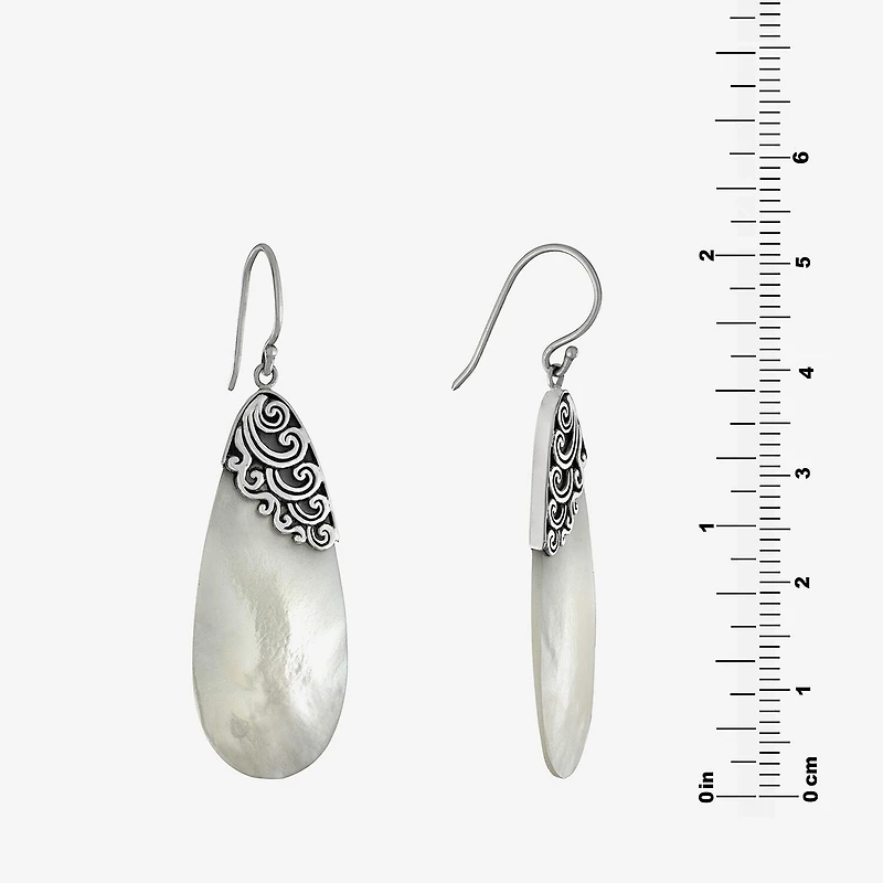 Womens White Mother Of Pearl Sterling Silver Pear Drop Earrings