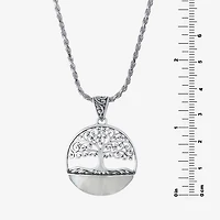 Tree Of Life Womens White Mother Of Pearl Sterling Silver Round 16 Inch Pendant Necklace