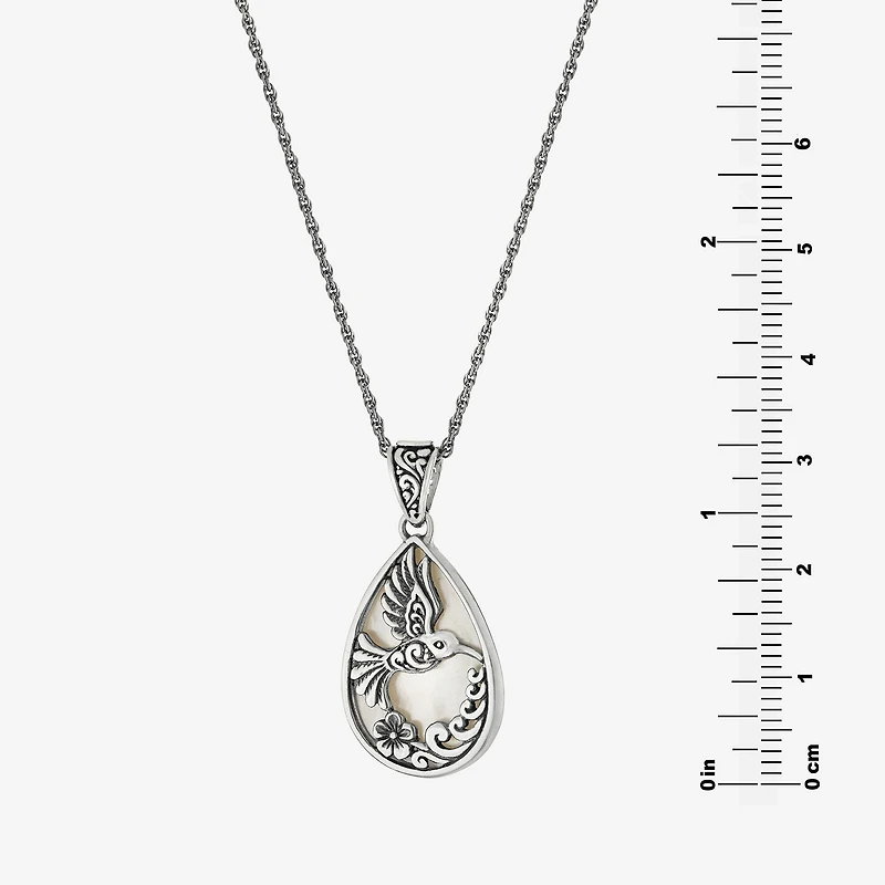 Hummingbird Womens White Mother Of Pearl Sterling Silver 16 Inch Pendant Necklace