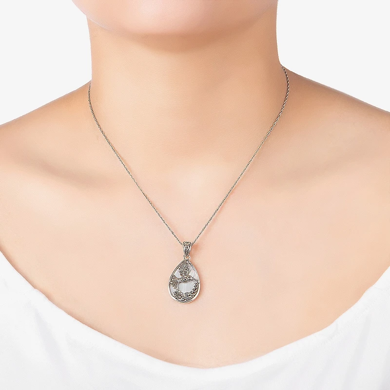 Hummingbird Womens White Mother Of Pearl Sterling Silver 16 Inch Pendant Necklace