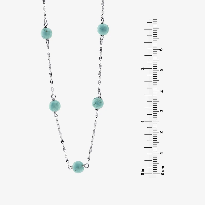 Womens Blue Turquoise Sterling Silver 16 Inch Beaded Necklace