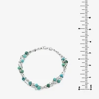 Womens Enhanced Blue Turquoise Sterling Silver Beaded Bracelet