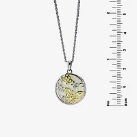 Womens White Mother Of Pearl 14K Two Tone Gold Over Silver Butterfly 18 Inch Pendant Necklace