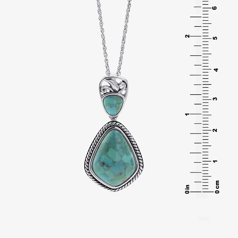 Womens Enhanced Blue Turquoise Sterling Silver 18 Inch Pendant Necklace