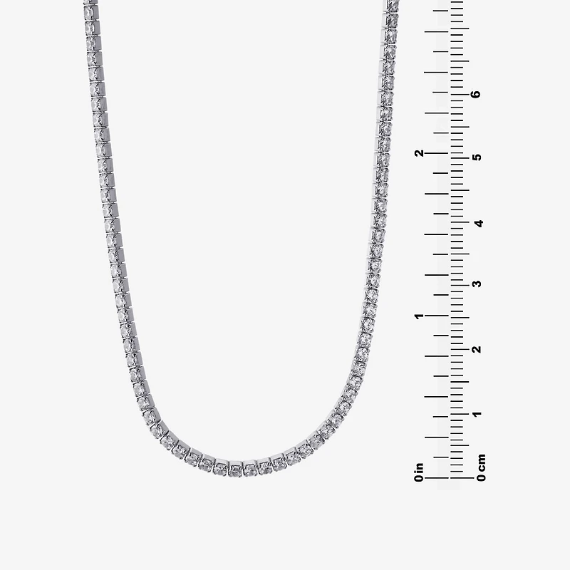 Adjustable Length Womens Cubic Zirconia Sterling Silver 26 Inch Tennis Necklace