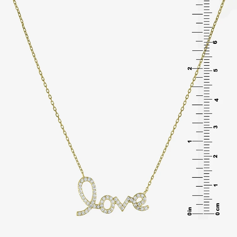 Diamonart "Love" Womens Cubic Zirconia 14K Gold Over Silver 16 Inch Pendant Necklace