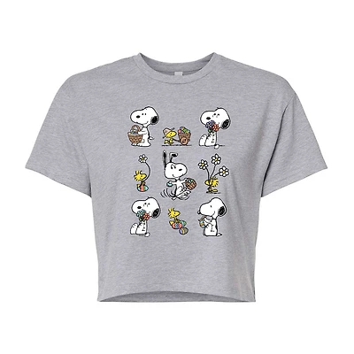 Womens Juniors Crew Neck Short Sleeve Boxy Fit Peanuts Snoopy Graphic T-Shirt