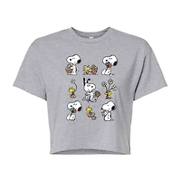 Womens Juniors Crew Neck Short Sleeve Boxy Fit Peanuts Snoopy Graphic T-Shirt