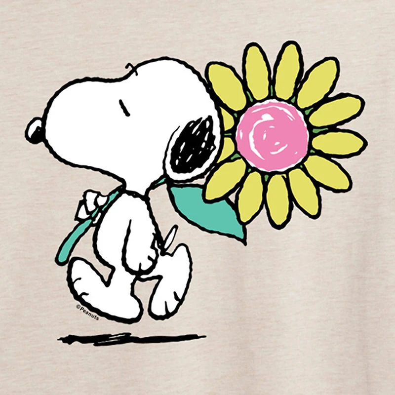 Womens Juniors Scoop Neck Short Sleeve Oversized Peanuts Snoopy Graphic T-Shirt