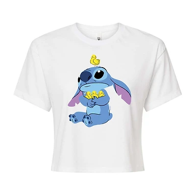 Cropped Womens Juniors Crew Neck Short Sleeve Boxy Fit Lilo & Stitch Graphic T-Shirt