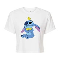 Cropped Womens Juniors Crew Neck Short Sleeve Boxy Fit Lilo & Stitch Graphic T-Shirt