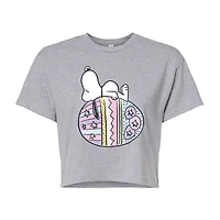Easter Egg Cropped Womens Juniors Crew Neck Short Sleeve Boxy Fit Peanuts Snoopy Graphic T-Shirt