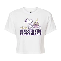 Easter Beagle Cropped Womens Juniors Crew Neck Short Sleeve Boxy Fit Peanuts Snoopy Graphic T-Shirt