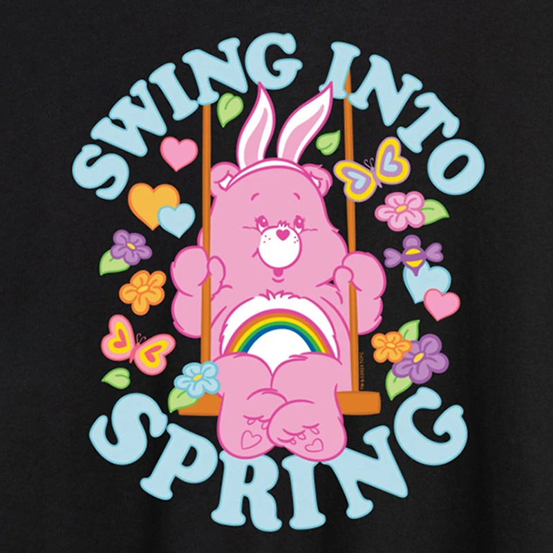 Swing Into Spring Womens Juniors Round Neck Short Sleeve Oversized Care Bears Graphic T-Shirt