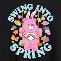 Swing Into Spring Womens Juniors Round Neck Short Sleeve Oversized Care Bears Graphic T-Shirt