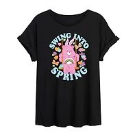 Swing Into Spring Womens Juniors Round Neck Short Sleeve Oversized Care Bears Graphic T-Shirt