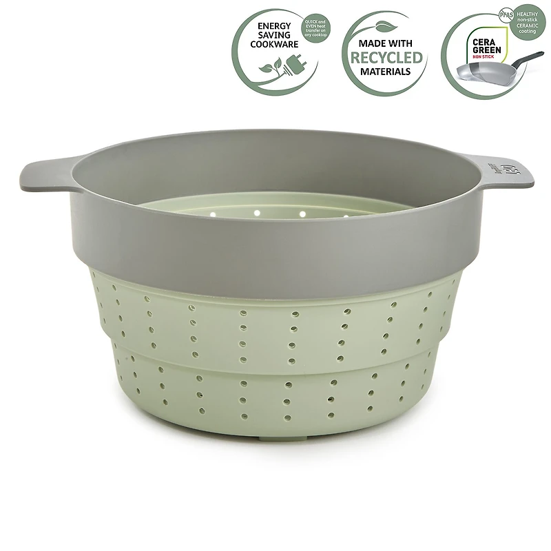 BergHOFF Balance Nonstick Silicone Collapsible Steamer Basket & Strainer 10", Recycled Material, Sage Silicone Non-Stick Steamer Inserts