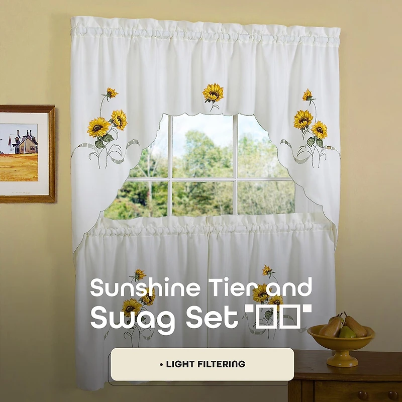 Sunshine 3-pc. Rod Pocket Kitchen Curtains & Drapes Window Set