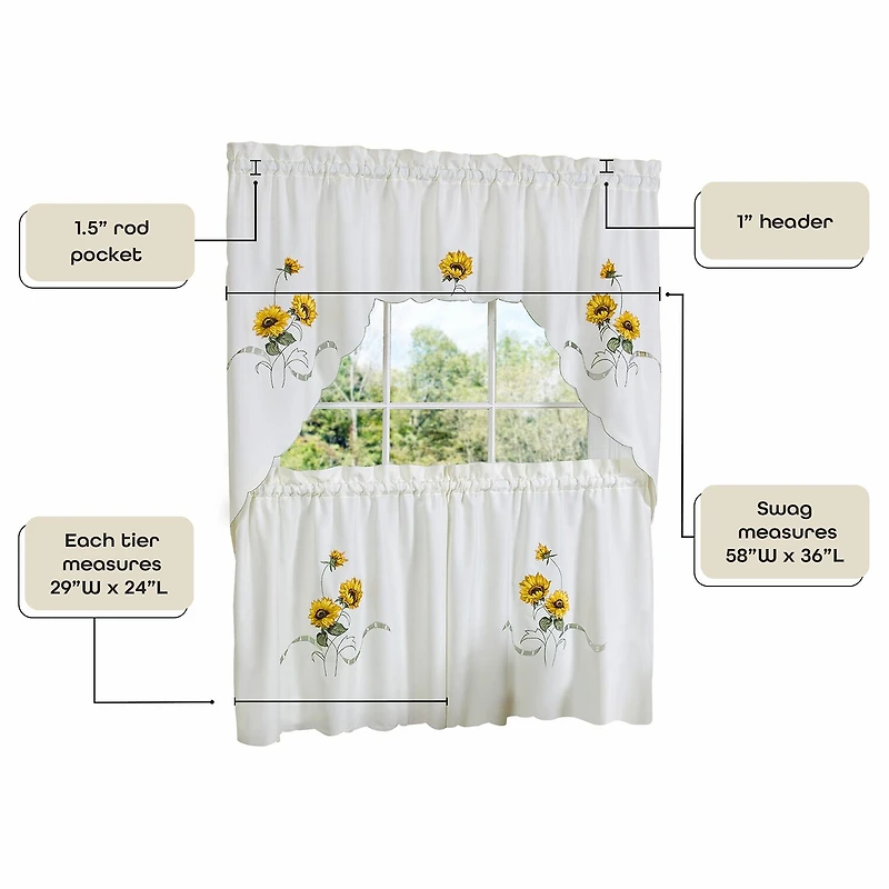 Sunshine 3-pc. Rod Pocket Kitchen Curtains & Drapes Window Set
