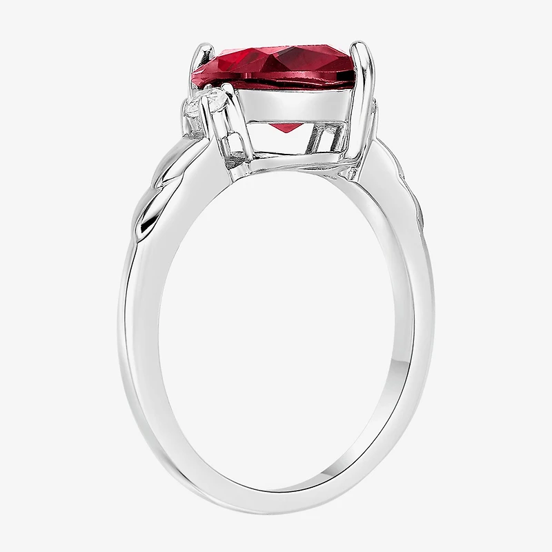 Womens Diamond Accent Lab Created Red Ruby Sterling Silver Cocktail Ring