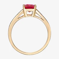 Womens Diamond Accent Lab Created Red Ruby 18K Gold Over Silver Side Stone Cocktail Ring