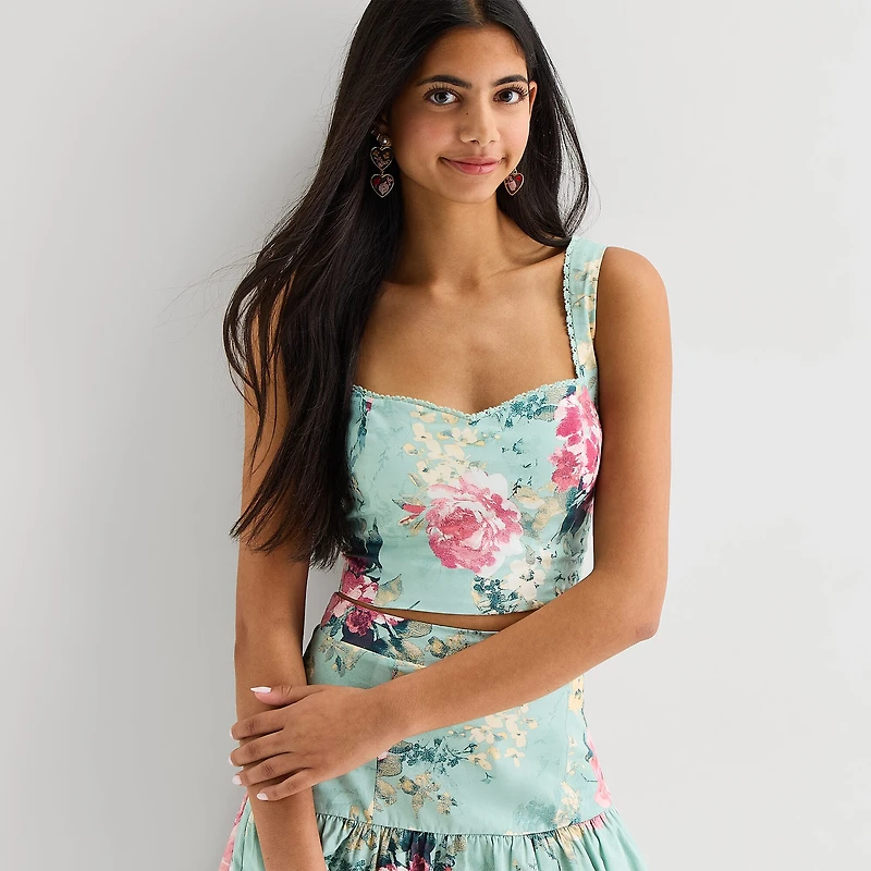Emerald Sundae Womens Juniors Square Neck Short Sleeve Floral Dress Set