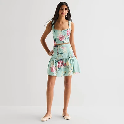 Emerald Sundae Womens Juniors Short Sleeve Floral Dress Set