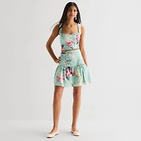 Emerald Sundae Womens Juniors Square Neck Short Sleeve Floral Dress Set