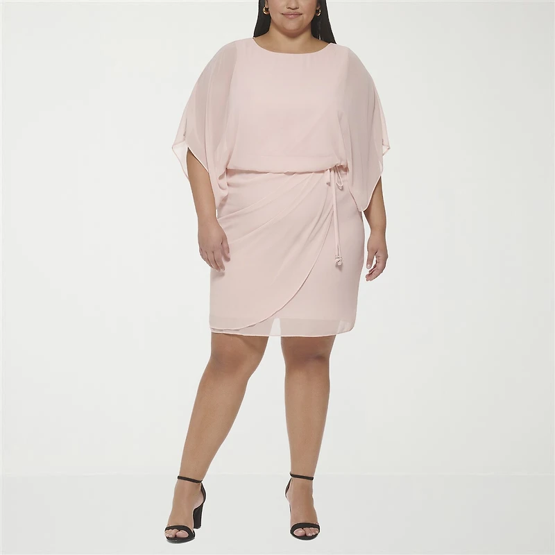 Jessica Howard Womens Plus Boat Neck 3/4 Sleeve Flutter Fit + Flare Dress