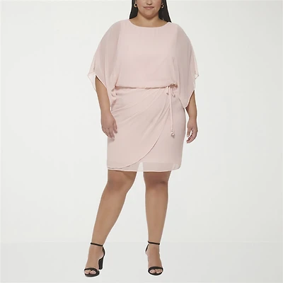 Jessica Howard Womens Plus Boat Neck 3/4 Sleeve Flutter Fit + Flare Dress