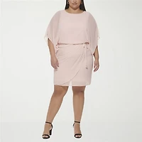 Jessica Howard Womens Plus Boat Neck 3/4 Sleeve Flutter Fit + Flare Dress