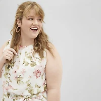 Jessica Howard Womens Plus Midi Crew Neck Sleeveless Floral Fit + Flare Dress