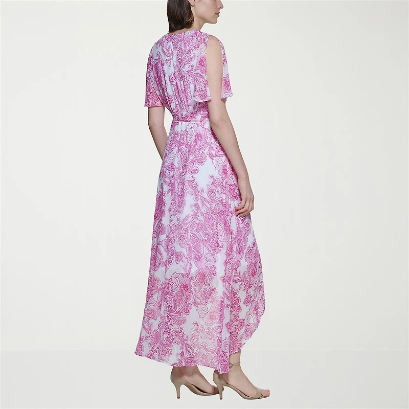 Jessica Howard Womens Petite V Neck Short Sleeve Flutter Maxi Dress