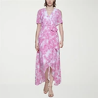 Jessica Howard Womens Petite V Neck Short Sleeve Flutter Maxi Dress