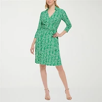 Jessica Howard Womens Petite 3/4 Sleeve Fitted Floral Fit + Flare Dress