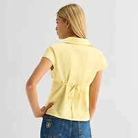 Arizona Womens Juniors Cap Short Sleeve Regular Fit Button-Down Shirt