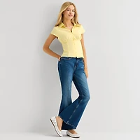 Arizona Womens Juniors Cap Short Sleeve Regular Fit Button-Down Shirt