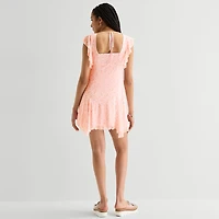 Arizona Womens Juniors V Neck Short Sleeve Babydoll Dress