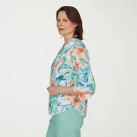 Alfred Dunner Caribbean Blues Womens 3/4 Sleeve Blouse