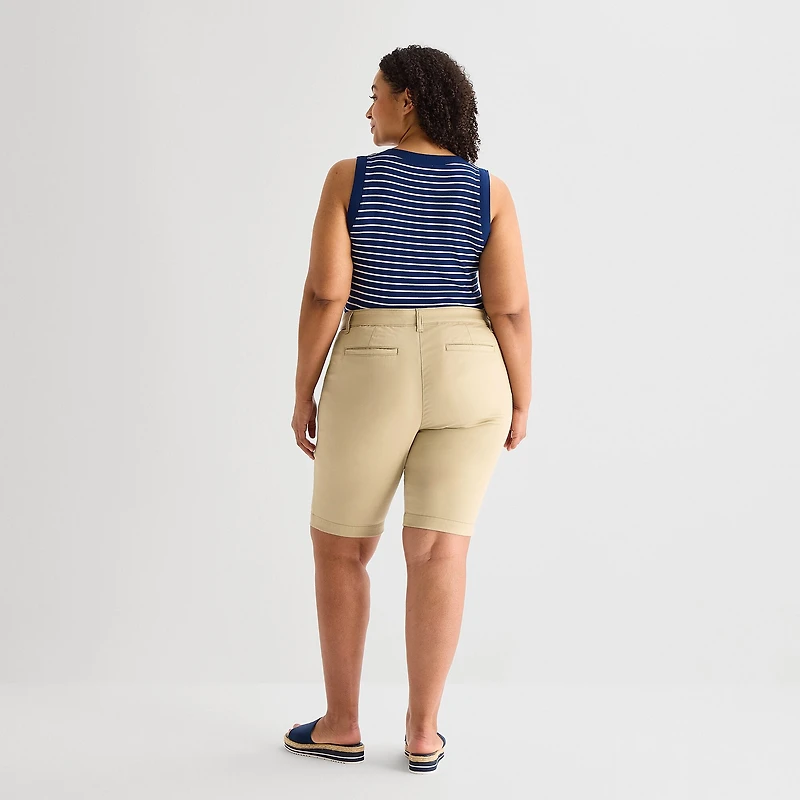 St. John's Bay Womens 11" Plus Easy-on + Easy-off Bermuda Short